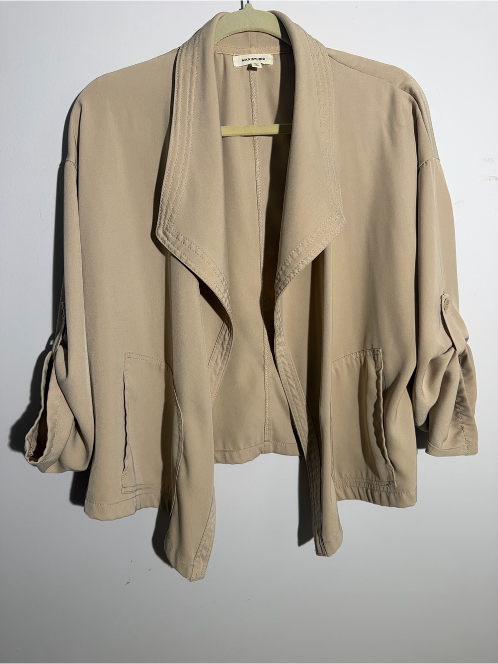Max Studio Beige Draped Trench Jacket